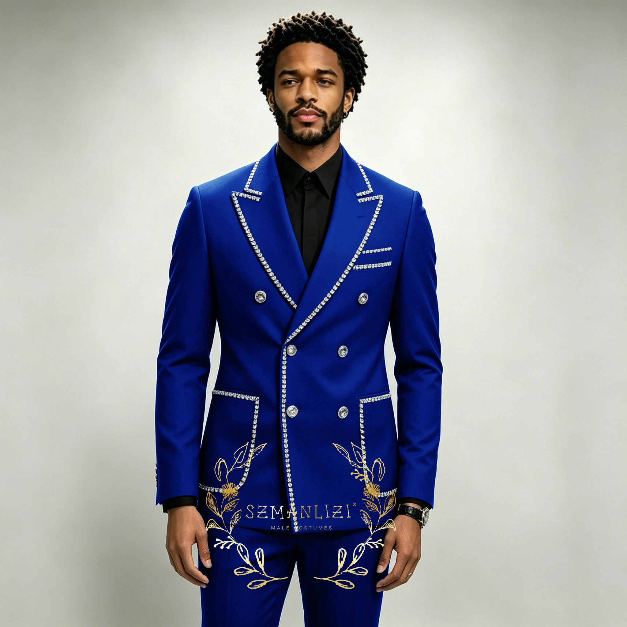 Formal Wear For Men In Wedding - Luxuriöse Herrenanzüge 2-teilig Königsblau mit Kristallen