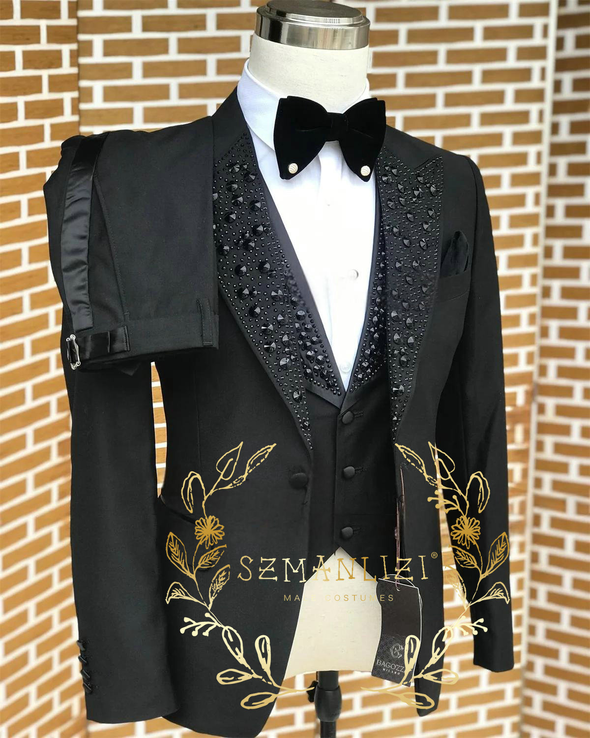 Formal Wear For Men In Wedding - Schwarze Herrenanzüge Luxus Stein Kristall Smoking