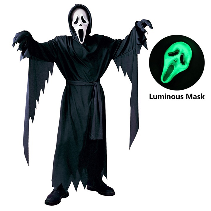 Formal Wear Gloves Men - Herren Horror-Geister-Kostüm Zerrissene Robe Leuchtende Maske