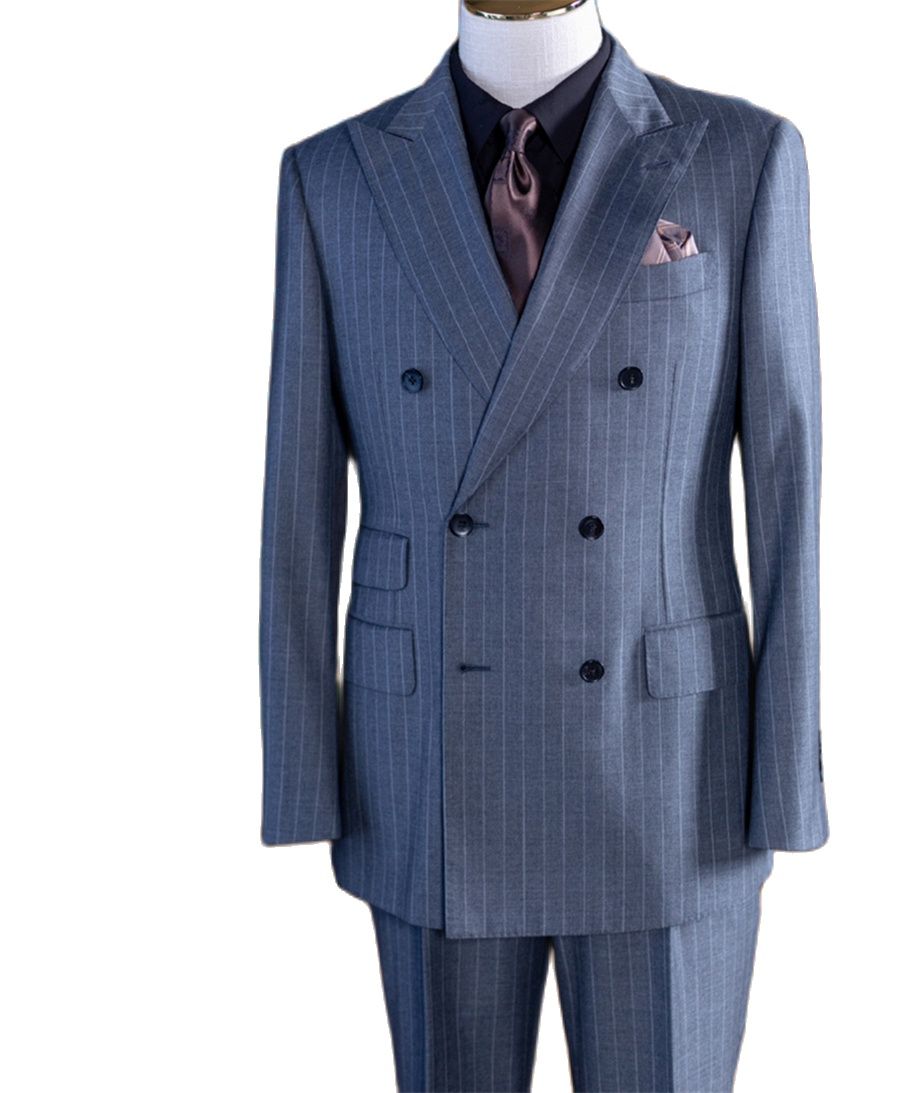 Formal Wear For Men In Wedding - Grauer gestreifter zweireihiger klassischer Herrenanzug, 2-teilig,
