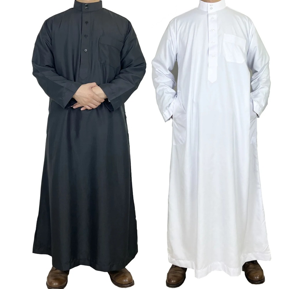 Arabic Formal Wear Men - Herren Polyester Qatari Thobe mit Stehkragen,